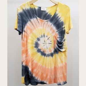 Navy & Yellow Spiral Tie Dye Slouchy Pocket T